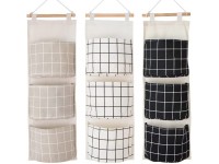 3Pcs Wall Hanging Storage Bag CooSilo Premium Waterproof Linen Fabric Over The Door Closet Organizer Hanging Storage Pouches with 3 Pockets for Bedroom Bathroom Living Room Home Decor - BATNYPKV8