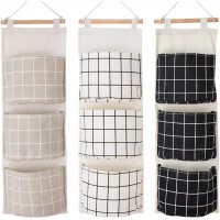 3Pcs Wall Hanging Storage Bag CooSilo Premium Waterproof Linen Fabric Over The Door Closet Organizer Hanging Storage Pouches with 3 Pockets for Bedroom Bathroom Living Room Home Decor - BATNYPKV8