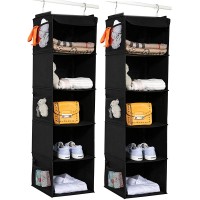 BrilliantJo 2 Pack Hanging Closet Organizer 5 Shelves Hanging Storage with 6 Side Pockets for Clothes Shoes 43x12x12Black - BGNUKXTU7