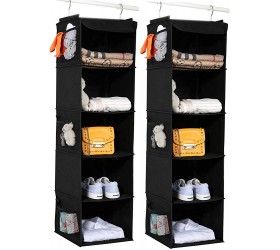 BrilliantJo 2 Pack Hanging Closet Organizer 5 Shelves Hanging Storage with 6 Side Pockets for Clothes Shoes 43x12x12Black - BGNUKXTU7