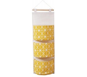FREEZH Wall Hanging Storage Bag Organizer with 3 Pockets Premium Linen Fabric Over The Door Organizer Hanging Storage Pouches Foldable Closet Storage Shelves-27*8 inch（Yellow） - BE0OB80PT