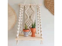 FYPARF Macrame Wall Hanging Shelf,Handmade Indoor Boho Rope Plant Pot Basket Hanger Holder,Floating Wood shelve Decorative for Wall Decor - BCF0Y9RZ1