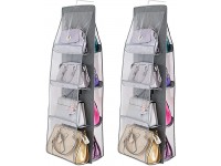 Hanging Purse Organizer 2 Pack Handbag Organizer 8 Easy Access Pockets Hanging Purse Handbag Organizer Hanging Closet Storage Bag Soft Foldable Dust-Proof Holder Bag Grey 46” L x 13.8” W - BISZSCPL2