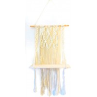 Heart Me Knot Macrame Wall Hanging Shelf with Natural Wood Shelving Rustic Decor and Decorative Plant Holder Hand-Woven Cotton Rope Modern Bohemian Style - BQVPRDQNC