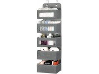 Homeily Over The Door Hanging Organizer with 5 Large Pockets Wall Mount Closet Storage Clear Window & 2 Metal Hooks for Pantry,Kitchen,Nursery,Bathroom,Shelves Grey 12.2 L x 5 W 49.6 H - BKRDX2MLK