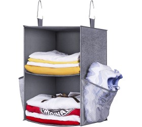 KEETDY 2-Shelf Small Hanging Closet Organizers and Storage with 2 Large Shoe Pockets Hanging Shelves Organizer for Clothes Camper Closet RV Bedroom Dorm Grey - BXRNAD1EB