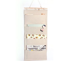 Linen Cotton Fabric Wall Door Cloth Hanging Storage Pockets Books Organizational Back to School Office Bedroom Kitchen Rectangle Home Organizer Gift 4 Pockets - B08IN0Y2V