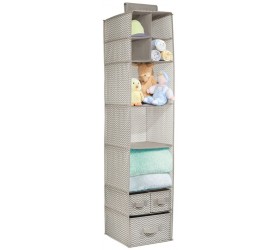 mDesign Fabric Over Closet Rod Hanging Storage Organizer with 7 Open Cube Shelves and 3 Removable Drawers for Bedroom Nursery Closet Holds Clothes Diapers Spira Collection -Taupe Natural - B623CGAZF