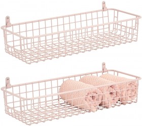 mDesign Portable Metal Farmhouse Wall Mount Decor Storage Organizer Basket Shelf with Handles for Hanging in Bathroom Hand Towel Soap Shampoo Loaf Candle Hooks Included 2 Pack Light Pink - BIPCO5MVU