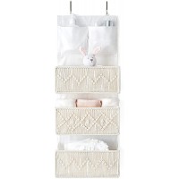 Mkono Macrame Over The Door Organizer Boho Decor Wall Mount Hanging Baby Storage with 3 Large Woven Pockets and 2 Small Pockets Behind Door Organizer for Home Bedroom Kitchen Closet Dorm Nursery - BP88BG211