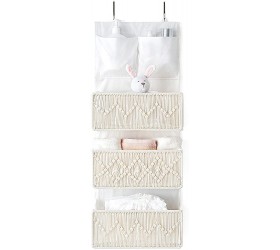 Mkono Macrame Over The Door Organizer Boho Decor Wall Mount Hanging Baby Storage with 3 Large Woven Pockets and 2 Small Pockets Behind Door Organizer for Home Bedroom Kitchen Closet Dorm Nursery - BP88BG211