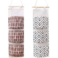Over The Door Closet Organizer 2 Packs Wall Hanging Storage Bags with 3 Pockets for Bedroom & Bathroom Brown and White - BIUBIJENA