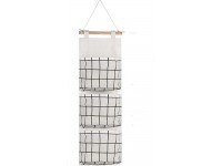 samzareulo Hanging Storage Bag,Over The Door Closet Organizer Premium Linen Fabric Pockets Fabric with 3 Remote-Sized Width Pockets for Bedroom white - BEU8188NH