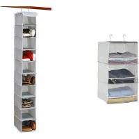 Simple Houseware 10 Shelves Hanging Shoes Organizer + 3 Shelves Hanging Closet Organizer Grey - BWOGPP06X