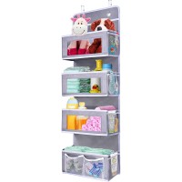 ULG Over The Door Hanging Organizer with 4 Spacious Pockets and 10 Mesh Pockets Wall Mount Storage Organizer for Bedroom Nursery Pantry Closet Dorm Grey - BIL41N603