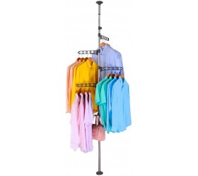 BAOYOUNI 4-Tier Standing Clothes Laundry Drying Rack Coat Hanger Organizer Floor to Ceiling Adjustable Metal Corner Tension Pole Grey - B8CDPI4P3