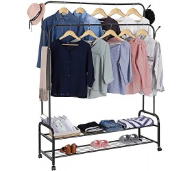 Clothing Rack with Shelves Freestanding Garment Rack Clothing Rack on Wheels for Indoor Bedroom Hanging Clothes Hats and Shoes Black - BUSKFOW35