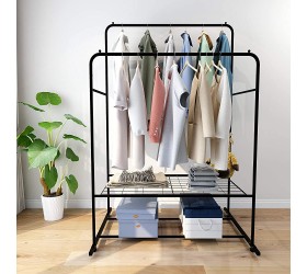 Double Rail Clothes Rack Metal Garment Rack with 2-Tier Bottom Shelves Portable Space-Saving Hanger Hanging Black - BHX11HXYC