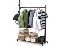 EKNITEY Clothes Garment Rack Portable Rolling Clothing Organizer Rack on Wheels with Bottom Shelves Black - BYMAVQZ2W