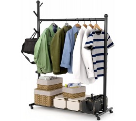 EKNITEY Clothes Garment Rack Portable Rolling Clothing Organizer Rack on Wheels with Bottom Shelves Black - BYMAVQZ2W