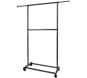 Fishat Standard Double Rod Rolling Clothing Garment Rack for Hanging Clothes,Clothes Organizer with Lockable Wheels Black - B9JKRKELU