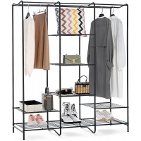 Freestanding Garment Rack SimpleWise Hanging Clothes Rack Closet Organizers and Storage with 8 shelves Open Wardrobe Rack for Hanging Clothes Heavy Duty Metal Black - B9JH62UE6