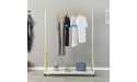 FURVOKIA Modern Simple Heavy Duty Metal Rolling Garment Rack with Wheel,Retail Display Clothing Rack with Wood Single Rod Floor-Standing Hangers Clothes Shelves Gold Square Tube B 47.2 L - BUM8IUQ52