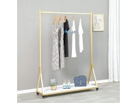 FURVOKIA Modern Simple Heavy Duty Metal Rolling Garment Rack with Wheel,Retail Display Clothing Rack with Wood Single Rod Floor-Standing Hangers Clothes Shelves Gold Square Tube B 47.2 L - BUM8IUQ52