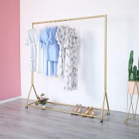 Gold Clothing Rack Boutique Display Clothes Rack with Wheels Modern Garment Rack for Retail Use 59" L - B8JVGG147