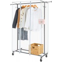 GREENSTELL Clothes Rack with Cover Adjustable Garment Rack with Wheels Heavy Duty Clothing Rack with Extendable Hanging Rail and Two Hooks Commercial Grade Rolling Clothing Coat Rack 59x63x18 in - B5RRTZECH