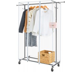 GREENSTELL Clothes Rack with Cover Adjustable Garment Rack with Wheels Heavy Duty Clothing Rack with Extendable Hanging Rail and Two Hooks Commercial Grade Rolling Clothing Coat Rack 59x63x18 in - B5RRTZECH