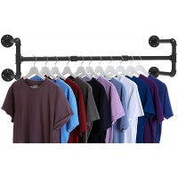 Industrial Pipe Clothes Rack Heavy Duty Wall Mounted Black Iron Garment Rack Clothing Hanging Rod Bar for Laundry Room Closet Storage 43 Inches Max Load 150 lbs - BVYNP60C6