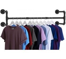 Industrial Pipe Clothes Rack Heavy Duty Wall Mounted Black Iron Garment Rack Clothing Hanging Rod Bar for Laundry Room Closet Storage 43 Inches Max Load 150 lbs - BVYNP60C6
