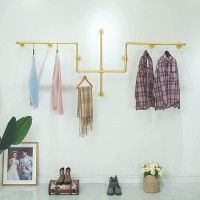 Industrial Pipe Clothing Rack Wall Mounted Garment Hanging Bar Iron Commercial Clothes Hanger Cloth Display Rack for Retail Boutiques 86.6in Gold - BCS1XOX21