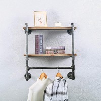 Industrial Pipe Clothing Rack Wall Mounted with Real Wood Shelf,Pipe Shelving Floating Shelves Wall Shelf,Rustic Retail Garment Rack Display Rack Cloths Rack,24in Steam Punk Commercial Clothes Racks - BLHLJXJZG