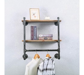 Industrial Pipe Clothing Rack Wall Mounted with Real Wood Shelf,Pipe Shelving Floating Shelves Wall Shelf,Rustic Retail Garment Rack Display Rack Cloths Rack,24in Steam Punk Commercial Clothes Racks - BLHLJXJZG