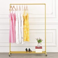 Industrial Pipe Rolling Clothing Rack Garment Rack with Wheels Retail Display Clothes Racks Perfect for Laundry Rooms Bedrooms or Boutiques Gold - B2IFAQPKV