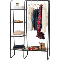IRIS USA PI-B6 Standing Garment Metal Clothing Rack with Bottom Shelf 3 Mesh Shelves Black - BYAWOYJQB