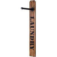 MyGift Burnt Wood Wall Mounted Laundry Sign with Metal Pipe Clothes Hanging Bar - B9U5K5N5U