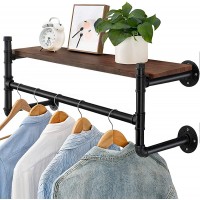 Oyydecor Clothes Rack Industrial Pipe Wall Mounted Garment Rack Heavy Duty Iron Garment Bar Black 44in Laundry Room Shelves Closet Rods for Hanging Clothes Wood Plank Not Included - BZ8P9SEZD