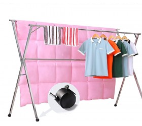 Reliancer Free Installed Clothes Drying Rack Stainless Steel Foldable Rack Hanger Space Saving Retractable 43.3-59 inch Clothes Rack Adjustable Clothes Hanger Rolling Rack with 4 Casters & 10 Hooks - B8R9D443F