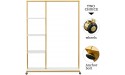 Rolling Gold Clothing Racks on Wheels with Metal Pipes Modern Floor Standing Clothes Display Racks Hanging Clothes 4-Tier Garment Rack with Wood Shelves for Bedroom Living Room Cloth Store 59 - BQJBD1BIC