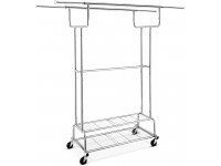 Simple Trending Double Rail Clothes Garment Rack Heavy Duty Commercial Grade Clothing Rolling Rack on Wheels and Bottom Shelves Holds up to 200 lbs Chrome - BMLZH8DHT