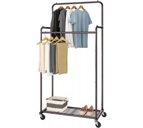 Simple Trending Double Rod Clothes Garment Rack Heavy Duty Clothing Rolling Rack on Wheels for Hanging Clothes,with 4 Hooks Bronze - BBJDLAXVJ
