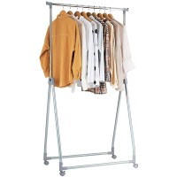 Tangkula Extendable Garment Rack Heavy Duty Foldable Clothes Rack with Adjustable Hanging Rod Rolling Clothes Hanger for Home Office Silver - B2QC2ORBG