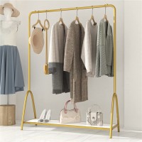 TIEOU Clothing Rack with Shelves Freestanding Garment Rack,Clothes Rack Heavy Duty Clothing Racks for Hanging Clothes Industrial Pipe Stylish Clothes Drying Rack 47.2''L x 15.7''W x 61''H Gold - B0MI5CX52