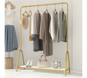 TIEOU Clothing Rack with Shelves Freestanding Garment Rack,Clothes Rack Heavy Duty Clothing Racks for Hanging Clothes Industrial Pipe Stylish Clothes Drying Rack 47.2''L x 15.7''W x 61''H Gold - B0MI5CX52
