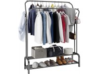 TNEIIA Clothes Rack with Shelves Metal Double Poles Clothing Garment Rack Double Rod Coat Rack Clothing Rack with Lower Storage Shelf for Home Bedroom Indoor Black - BEKK3M9WB