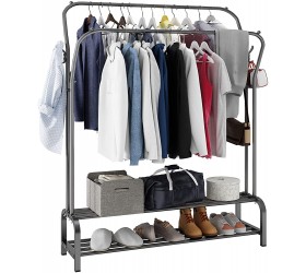 TNEIIA Clothes Rack with Shelves Metal Double Poles Clothing Garment Rack Double Rod Coat Rack Clothing Rack with Lower Storage Shelf for Home Bedroom Indoor Black - BEKK3M9WB