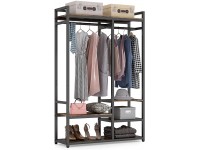 Tribesigns Free-Standing Closet Organizer Large Double Rod Clothes Garment Rack with Shelves and Tie Rack Heavy-duty Wardrobe Closet Storage Organizer Clothing Shelving for Bedroom Rustic Brown - B0L4CX9AH